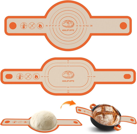 Silicone Bread Sling Oval and Round, 2Pcs Non-Stick Reusable Bread Sling, Sourdough Tools & Dutch Oven Accessories, Orange