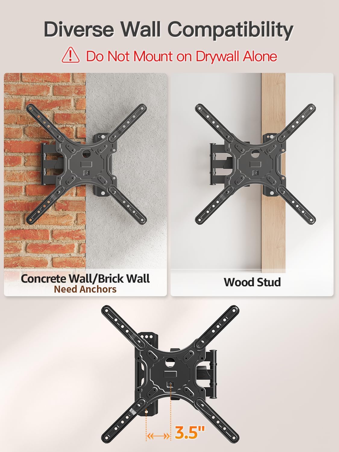 ELIVED TV Wall Mount for Most 26-60 Inch TVs, Swivel and Tilt Full Mot