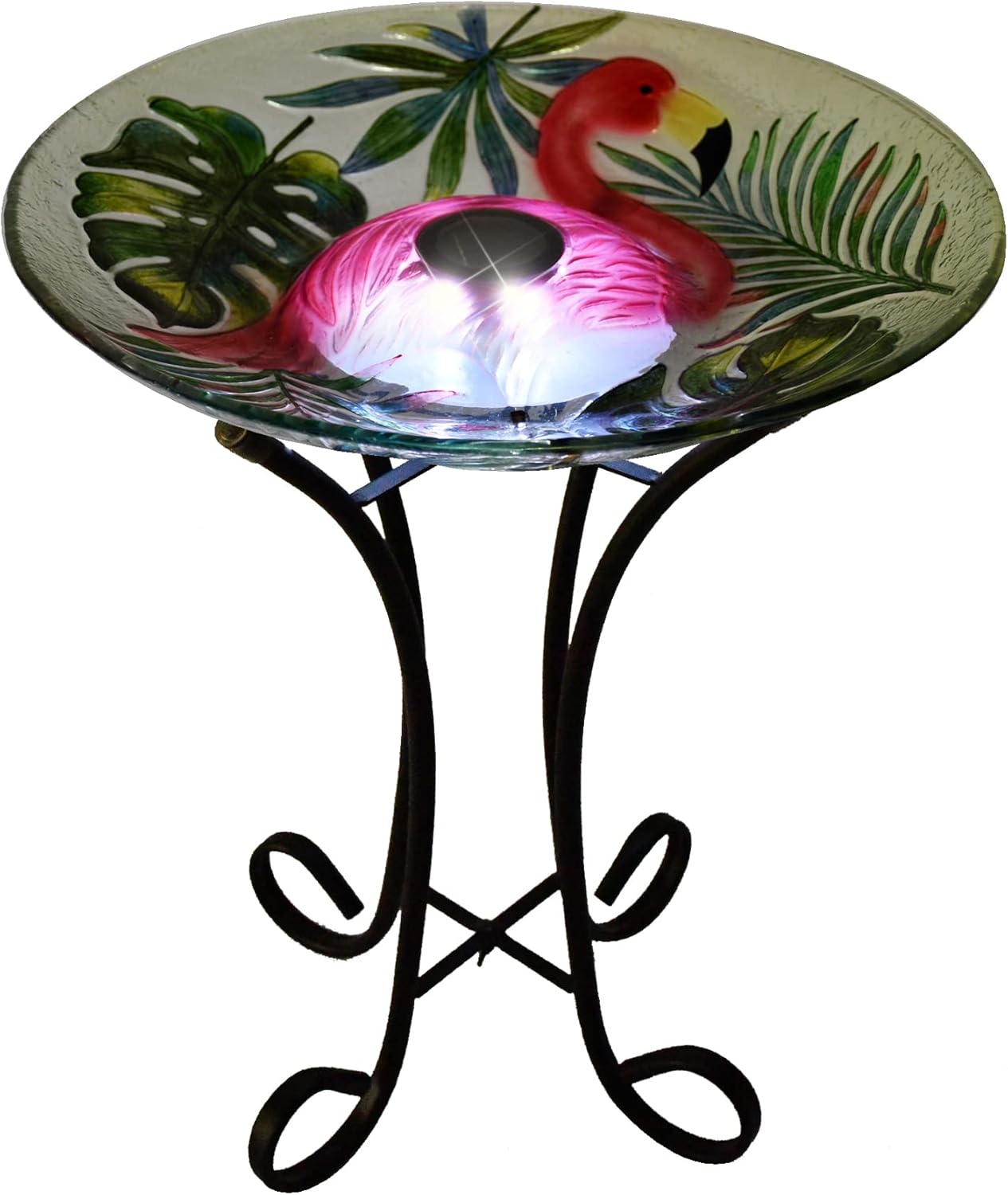 Hi Line Gift Ltd. Solar LED Verdant Glass Bird Bath with Stand - Flamingo