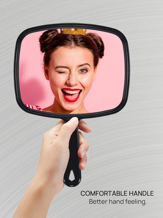 OMIRO 9.3" L x 6.6" W Hand Mirror, All Black Handheld Mirror with Handle