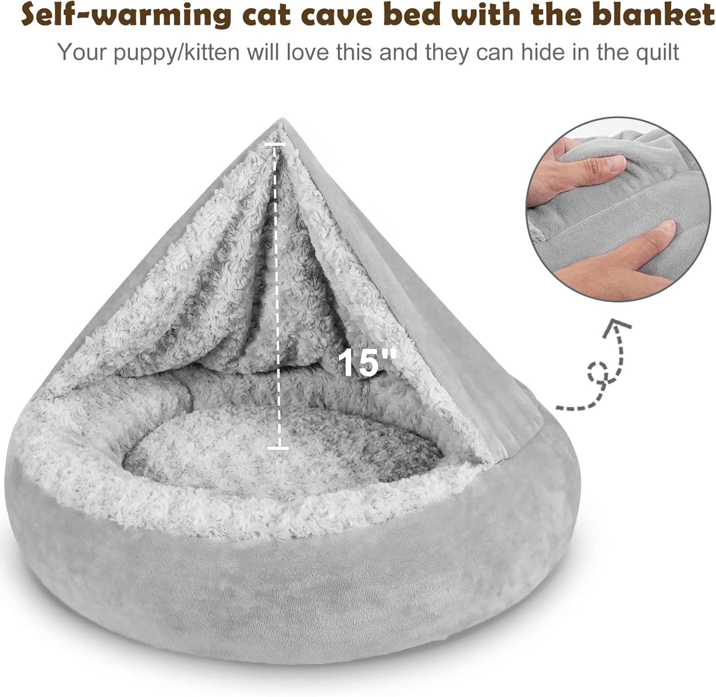 JOEJOY Small Dog Bed Cat Bed with Hooded Blanket, Cozy Cuddler Luxury 