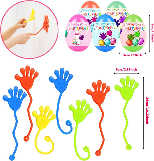 24 Pack Prefilled Easter Eggs with Sticky Hand Toys for Kids Girls Boy
