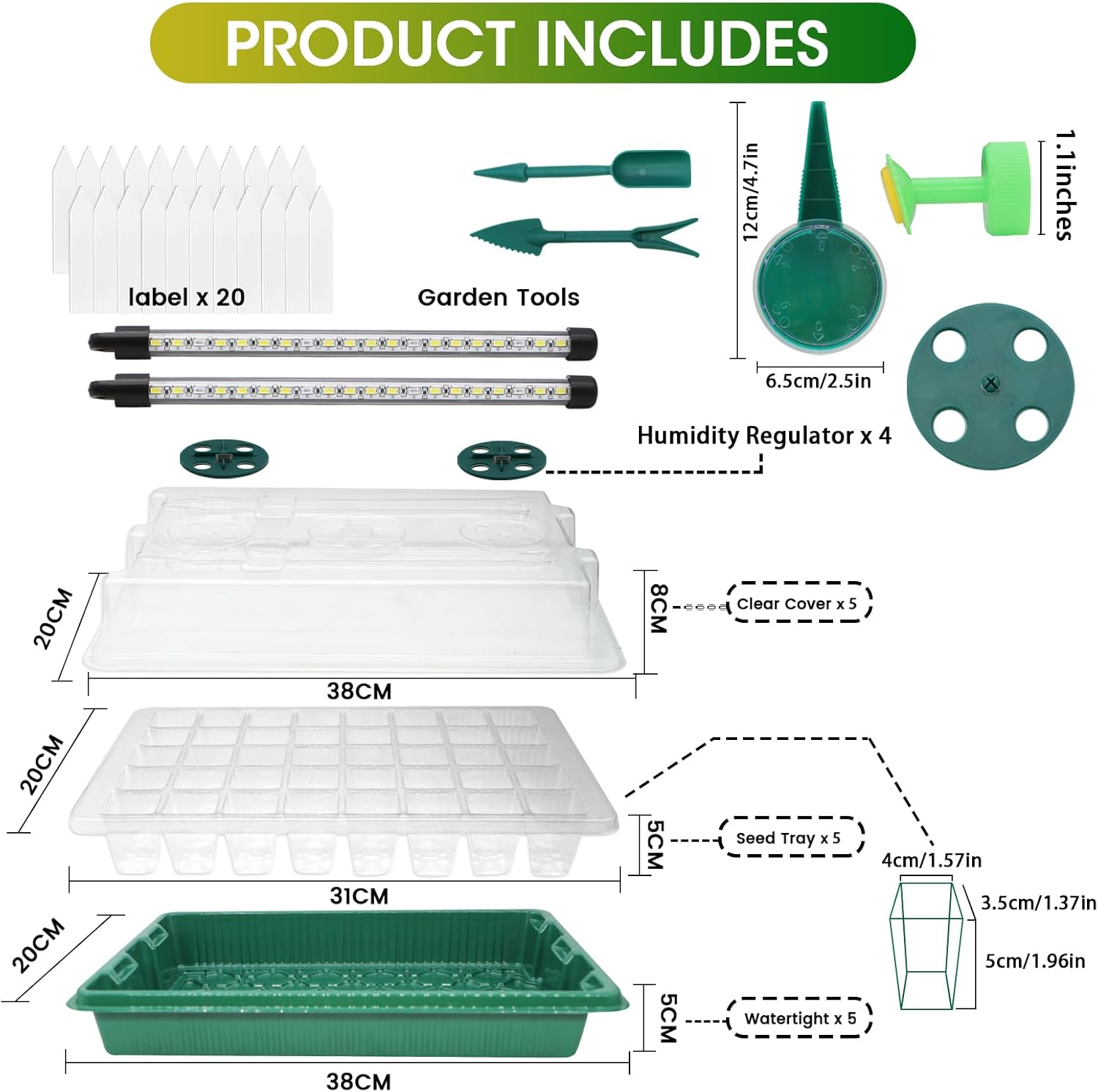 MQUPIN 80-Cell Seed Starter Tray with Grow Light, 2-Pack Adjustable Br