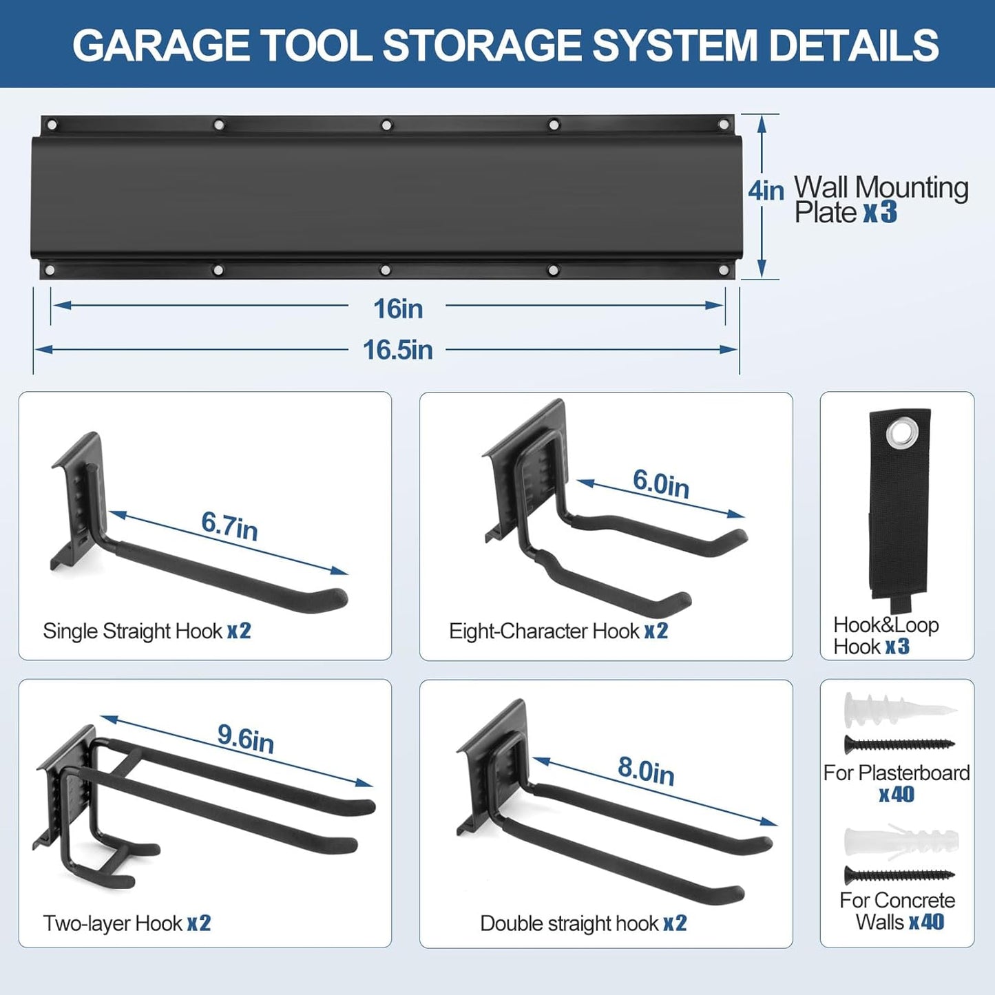 14Pack Garage Storage & Organization Kit, 49.5'' Rails with 11 Adjustable Hooks, Heavy Duty Garage Tool Organizer Wall Mount, Space-Saving Garage Wall Hook Rack for Garden Yard Tool Shed, Up to 520lbs