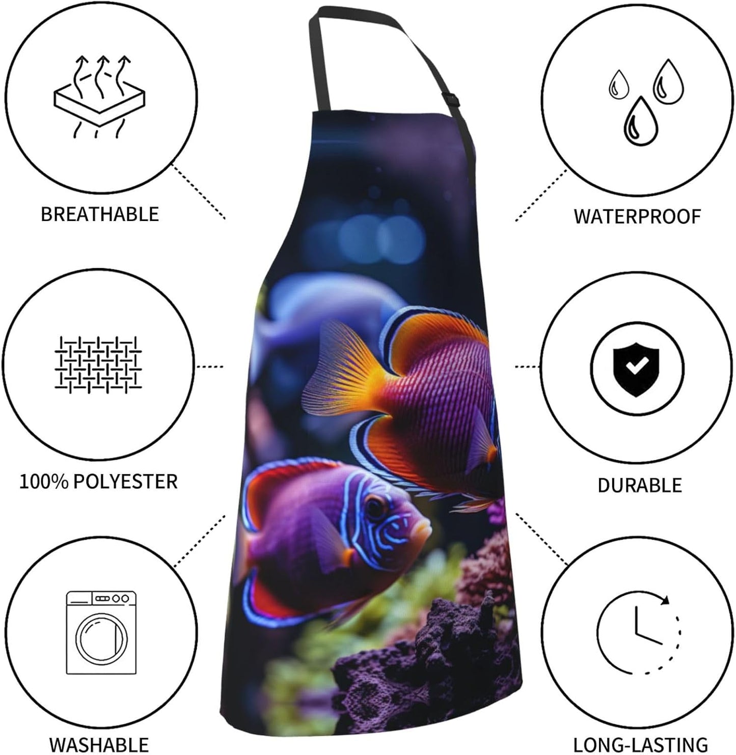 fish aquarium print Waterproof apron with pocket adjustable cooking apron for adult kitchen bibs to bake