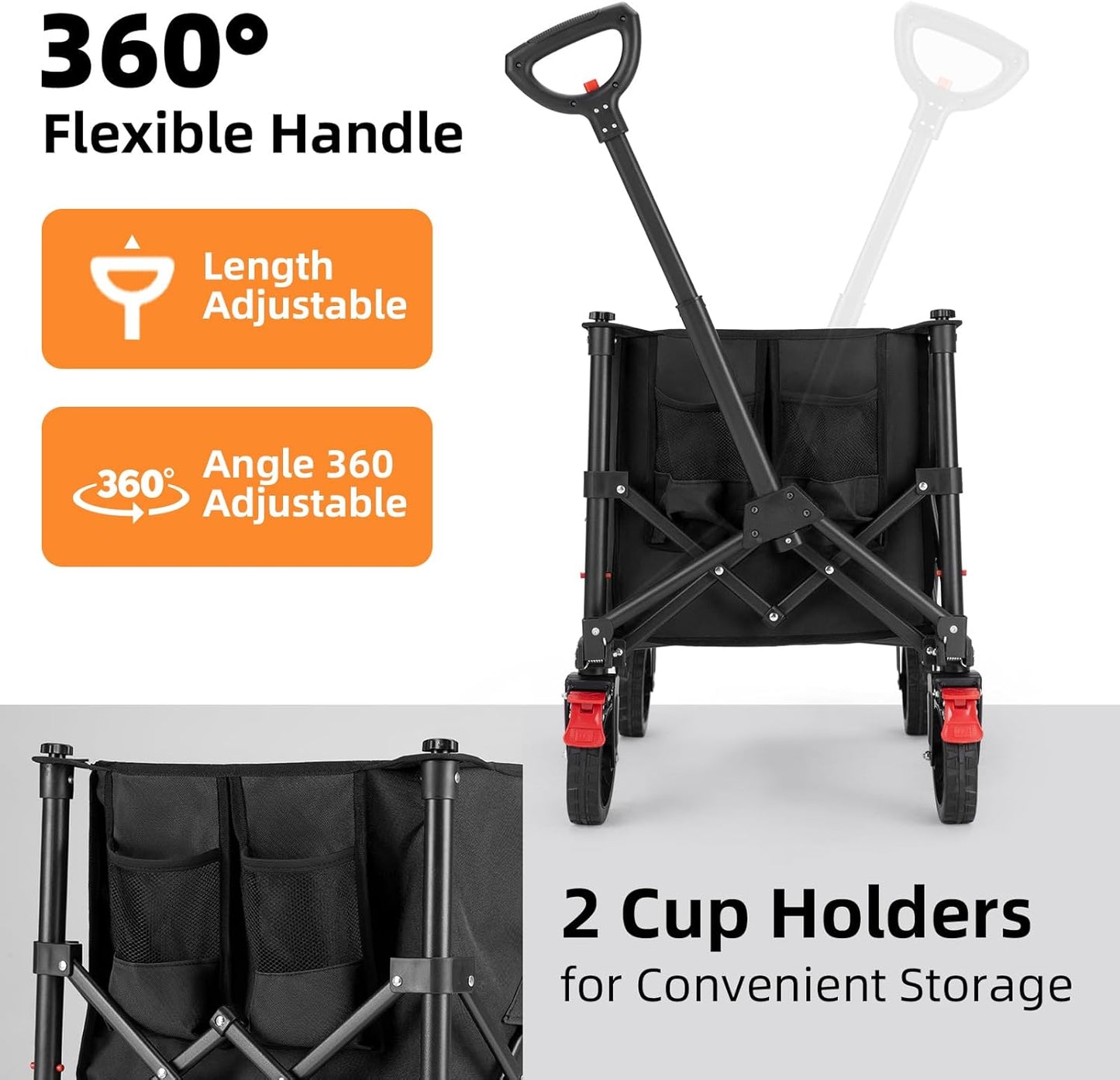 Collapsible Wagon Carts Foldable with Wheels 220LBS Capacity, 120L Folding Wagons Carts, Heavy Duty Utility Wagon Grocery Cart on Wheels for Garden Party Beach Shopping Picnic Garage