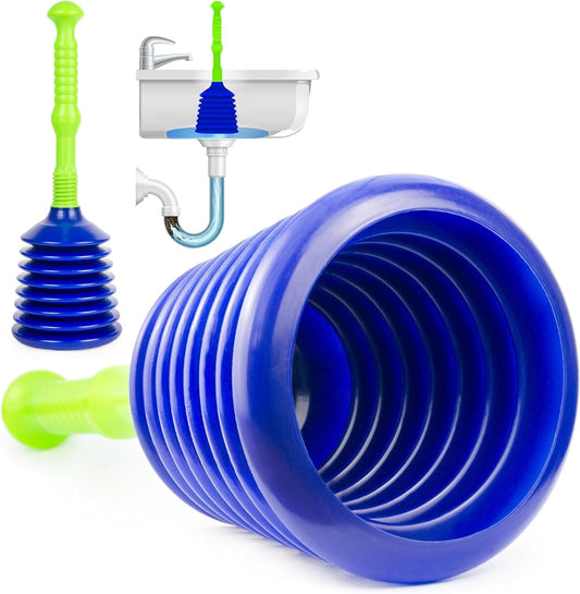 Luigi's Sink Plunger Kitchen - Sink Plunger Bathroom - Drain Bathtub or Shower - Small and Powerful Clog Remover - Commercial Style "Plumbers Plungers" with Large Bellows - Blue - Small