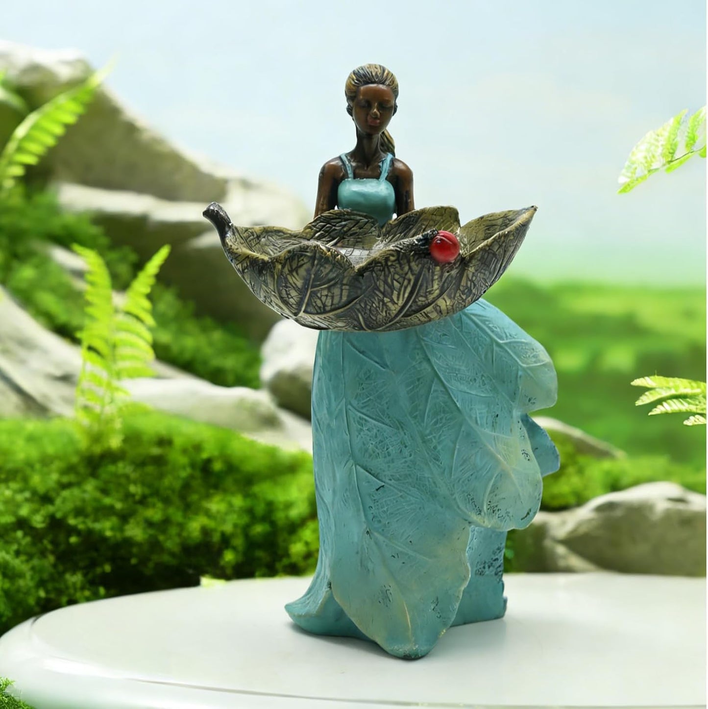 10 Inch Fairy Garden Statue Bird Feeder, Unique Resin Bird Feeder, Decorative Outdoor Bird Feeder for Garden, Lawn, and Home Décor Gift for Women