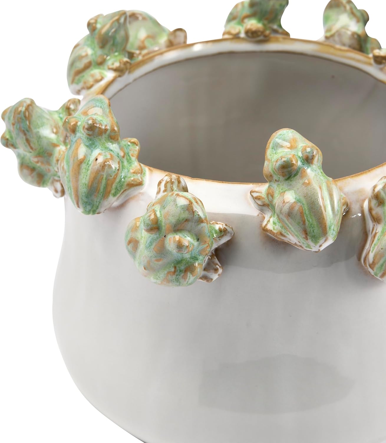 Creative Co-Op Stoneware Planter with Frogs on Rim and Reactive Glaze,