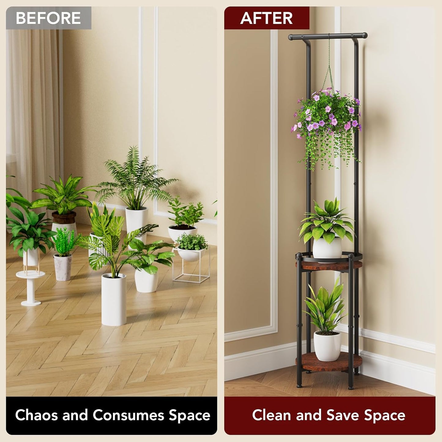 Plant Stand Indoor Outdoor - Heavy Duty Metal 2-tier Hanging Plant Hol