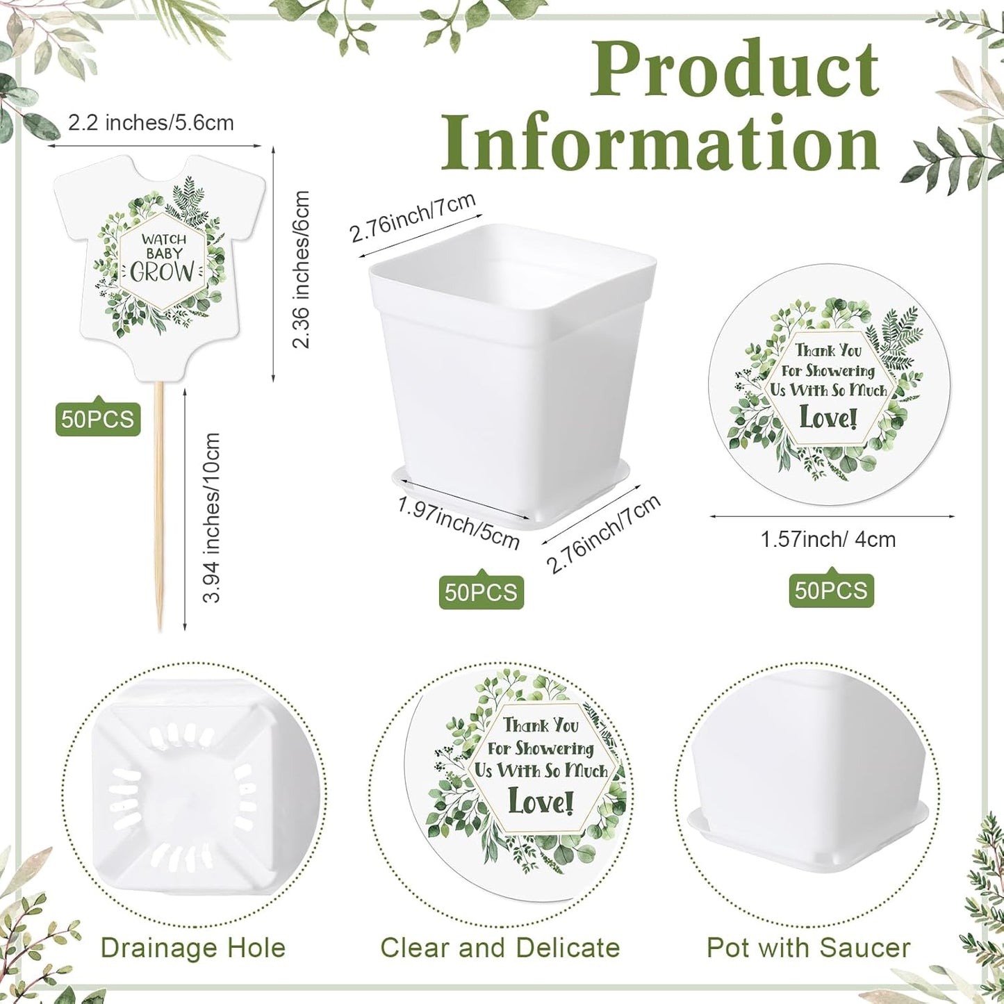 Zhehao 151 Pcs Baby Shower Succulents Favors for Guests Include 1 Safari Greenery Baby Shower Sign 50 Succulent Tags 50 Succulent Pots Planter 50 Stickers for Gender Reveal Gift(Potted Plant Style)