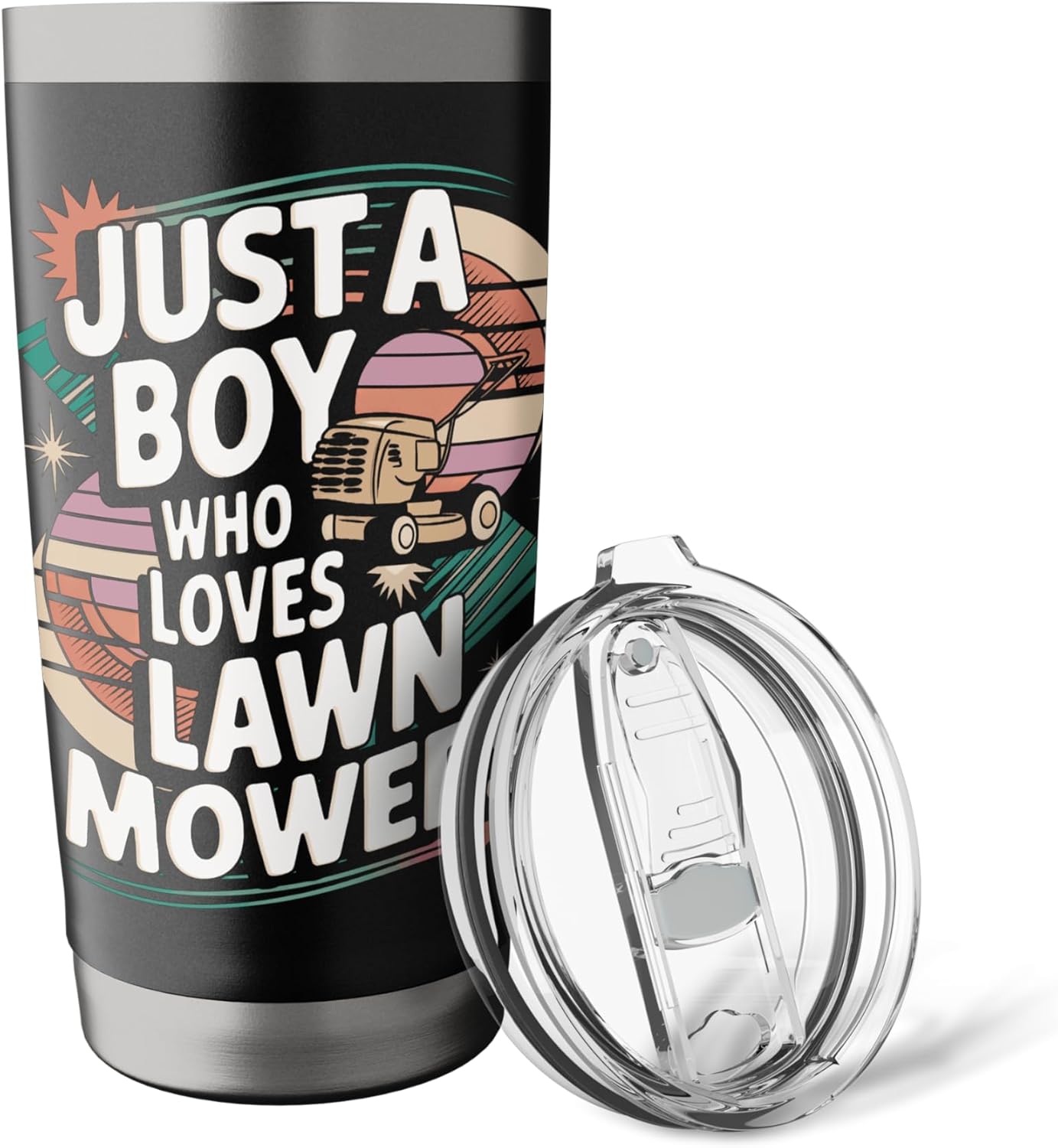 Mowing Mowers Just A Boy Who Loves Lawn Mowers Lawn Mowing Stainless Steel Insulated Tumbler