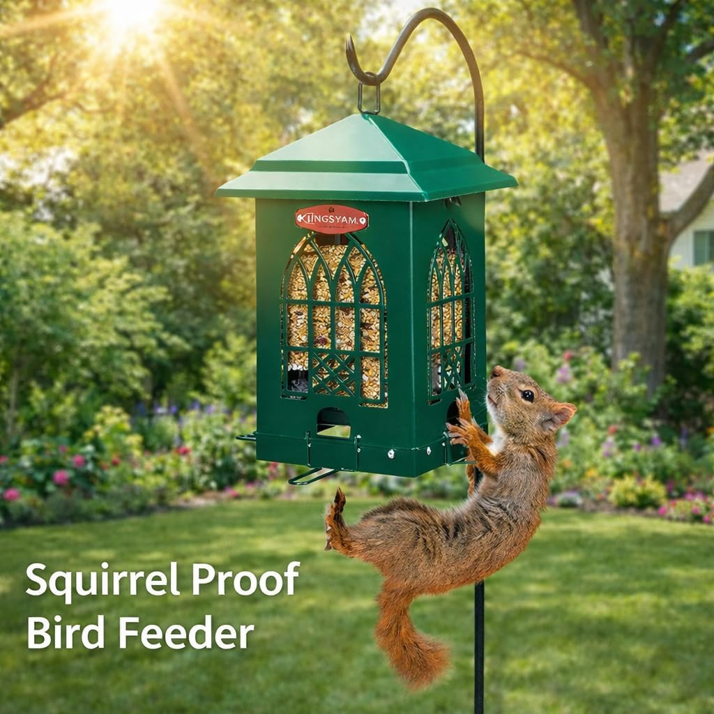 Kingsyard Squirrel Proof Bird Feeders for Outdoors with Weight-Activat