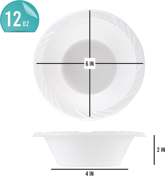 100 Count Disposable 12 ounce White Plastic Soup Bowls