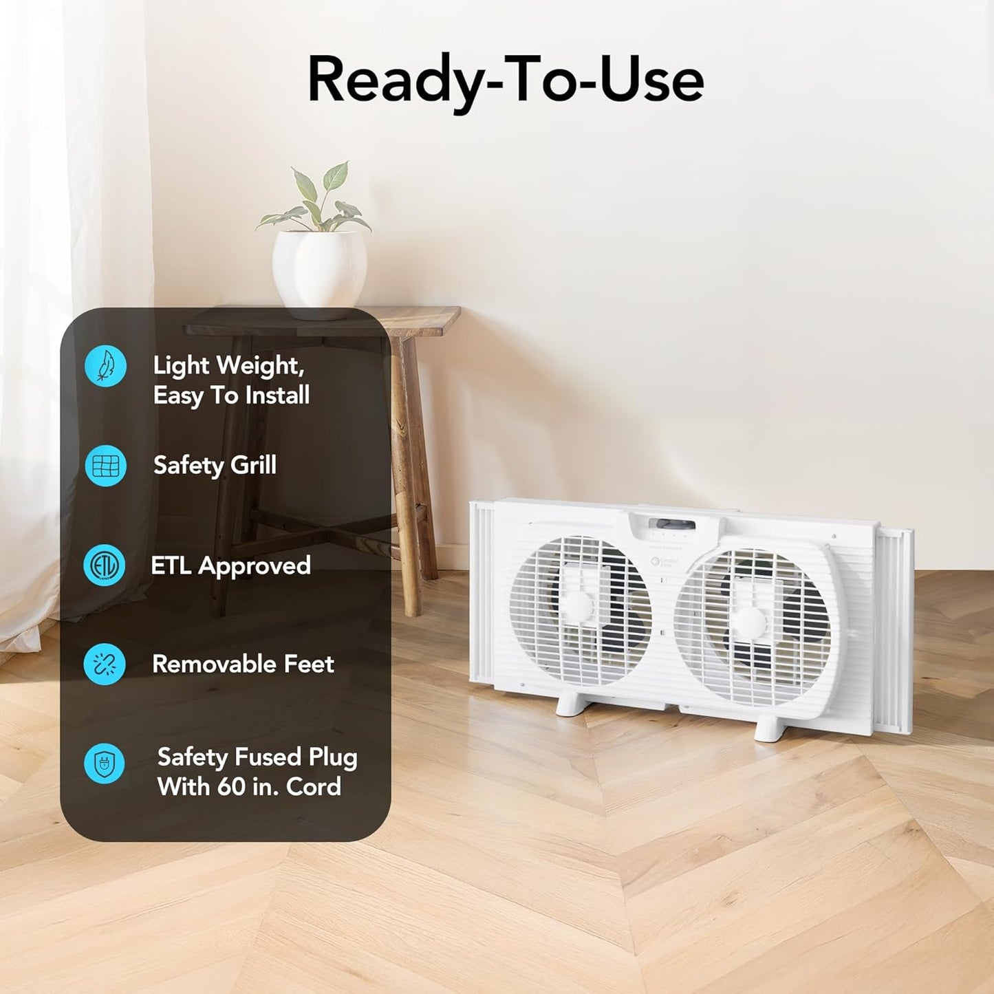 Comfort Zone 9-Inch 3-Speed Reversible Twin Window Fan – Dual Blade Window Exhaust Fan with Auto-Locking Expanders, 22.25" to 33" Wide – Tabletop Feet & Removable Bug Screen included