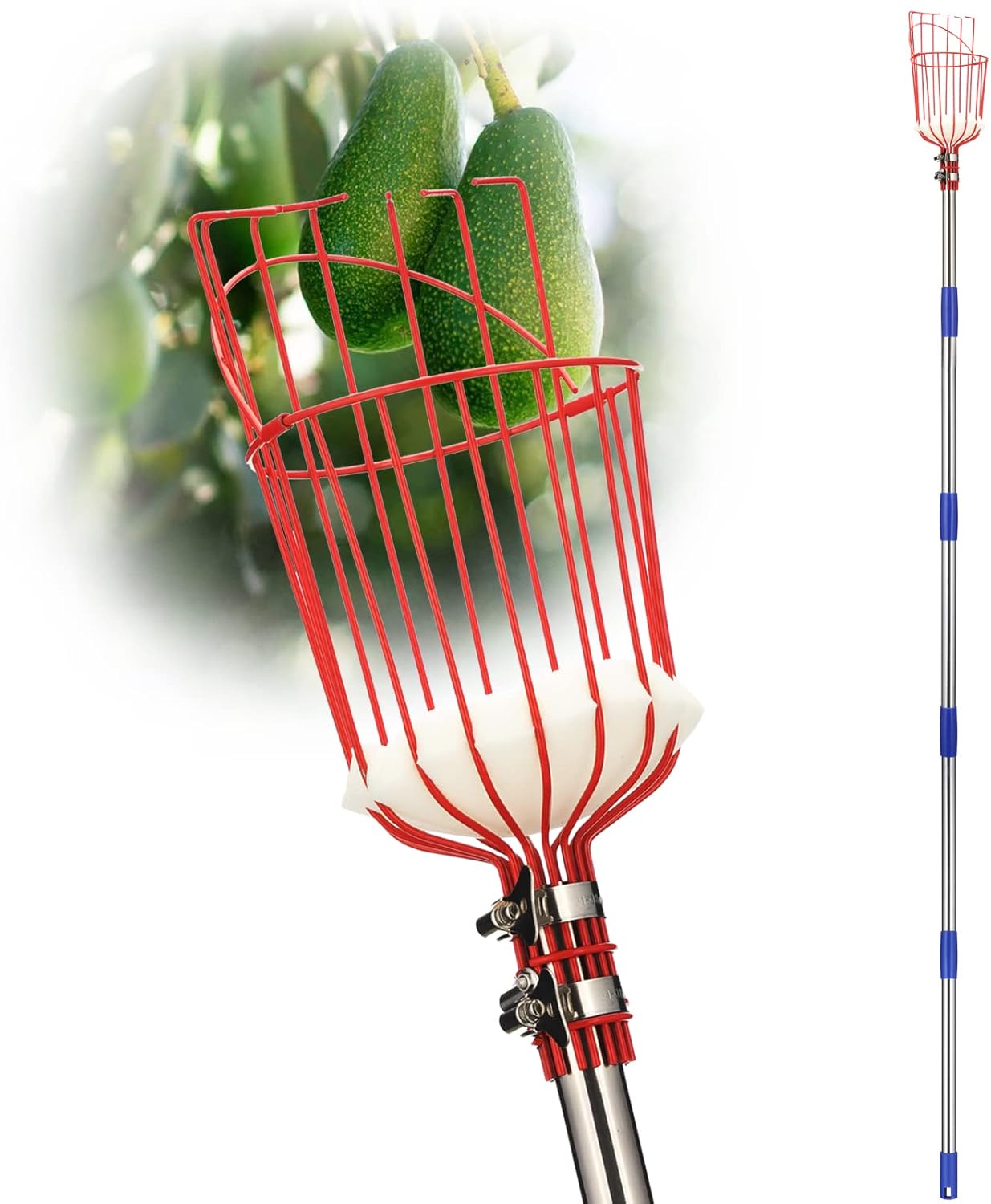DonSail Fruit Picker Pole Tool with Basket Long Handle, 35-65 Inch Adj