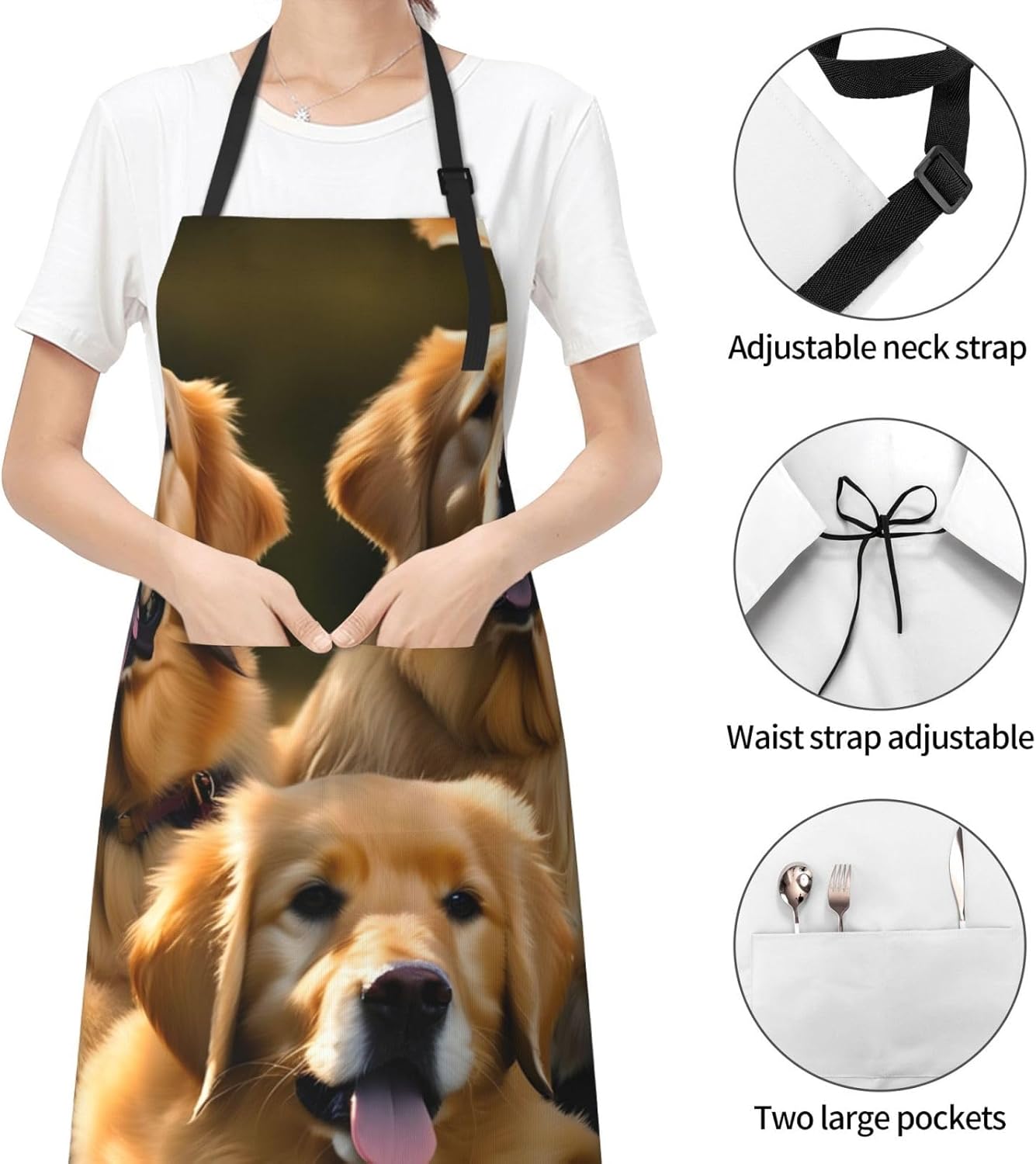 Golden Retrievers print Waterproof apron with pocket adjustable cooking apron for adult kitchen bibs to bake