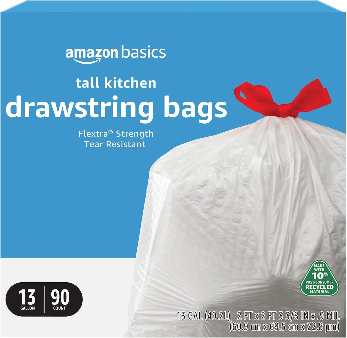 Amazon Basics 13 Gallon Tall Kitchen Drawstring Trash Bags, Flextra St