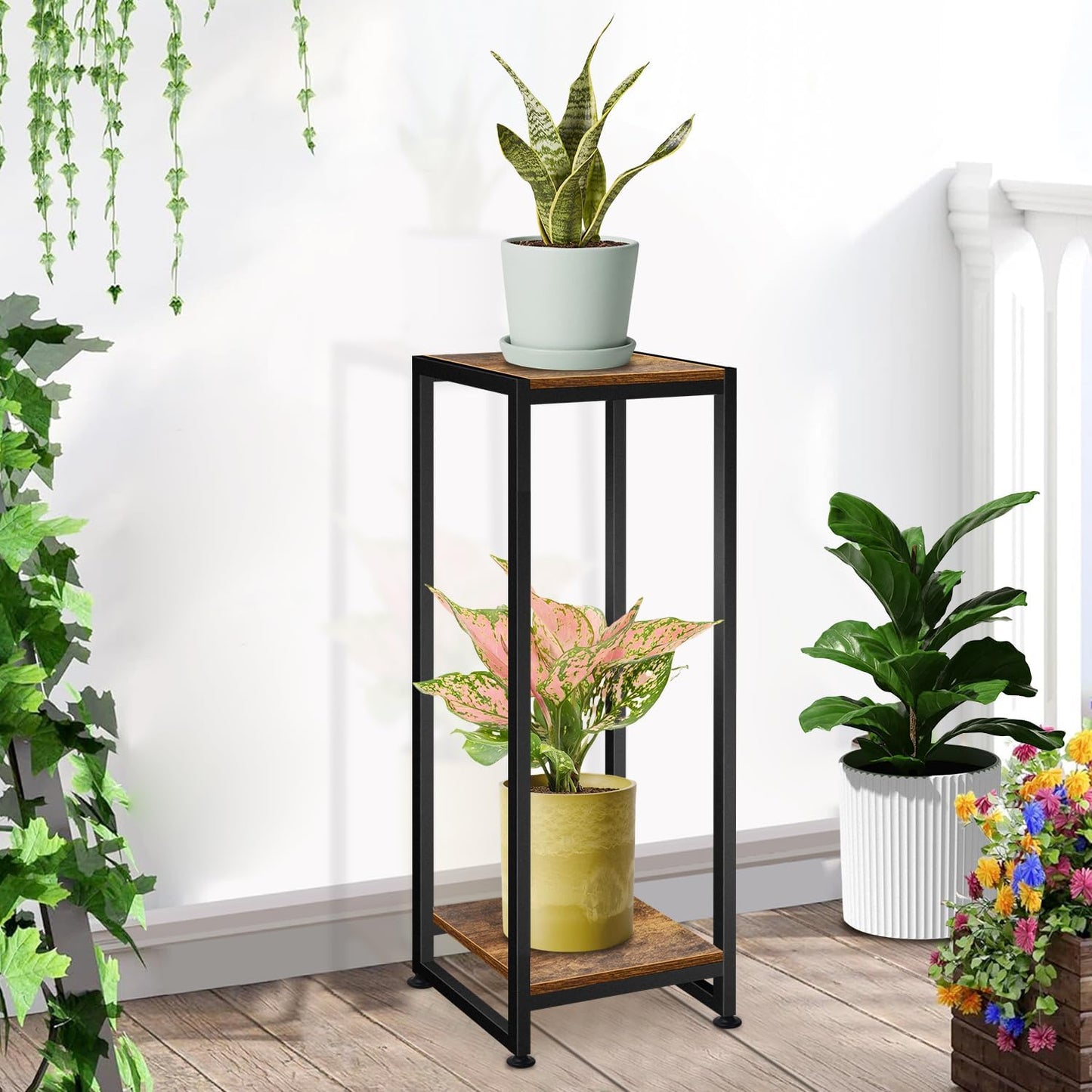 Plant Stand Indoor, 31.5'' Tall Wood Plant Stands Heavy Duty Pedestal 
