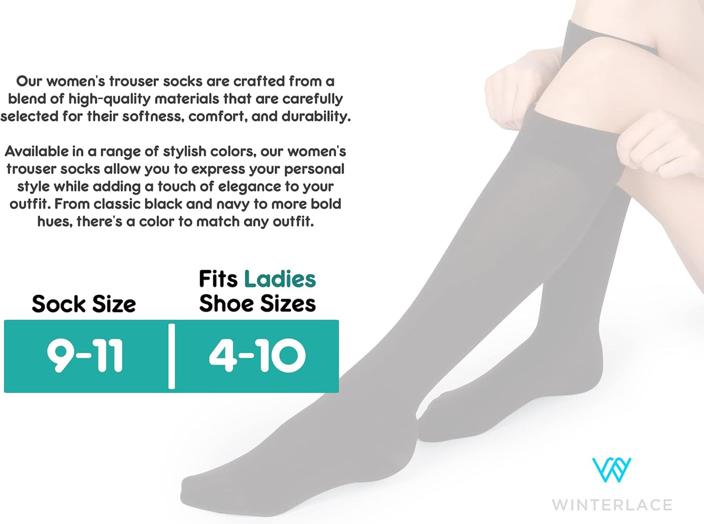 Winterlace Women’s Trouser Socks, Opaque Stretchy Nylon Knee High, Man