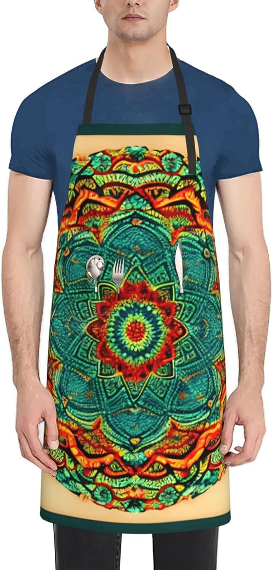 YANYU Mandala Print 28x33 In Kitchen Apron Stylish Chef Apron with Pockets for Cooking Baking Painting