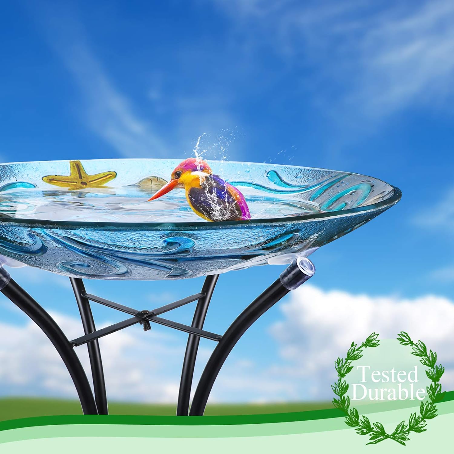 MUMTOP Glass Bird Bath, Large Bird Baths for Outdoors, Solar Birdfeede
