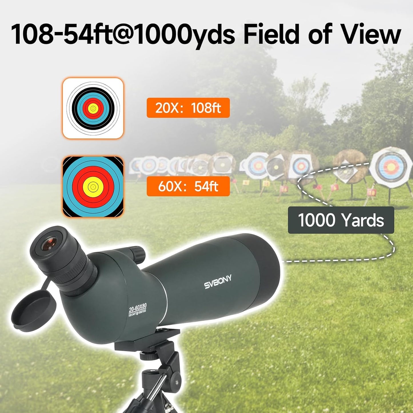SVBONY SV28 20-60x80 New Version Spotting Scope for Target Shooting, Long Range Spotter Scope with Phone Adapter and Tripod, HD Scope for Bird Watching, Wildlife Observation