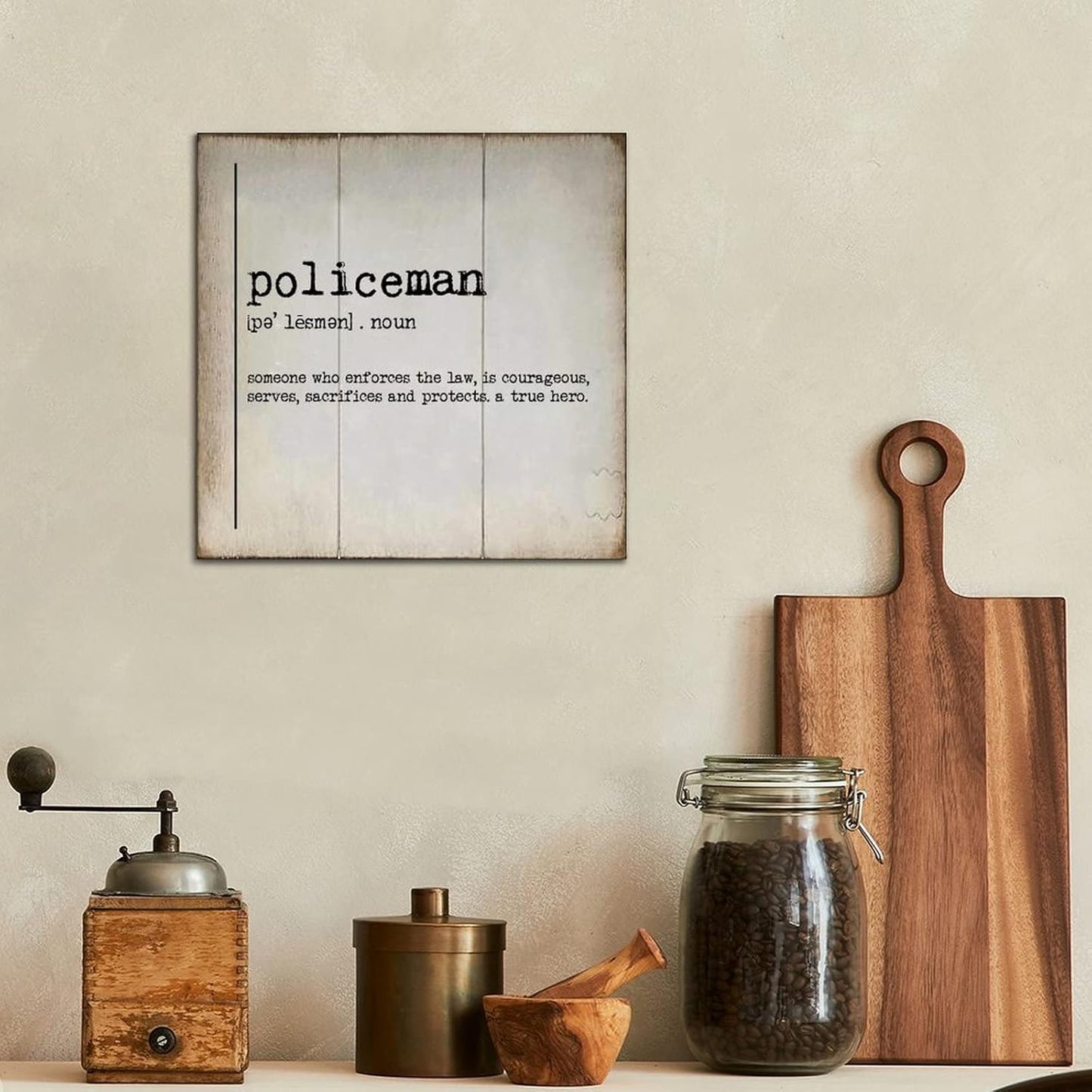 LITTLEGROVE SEEDS Vintage Wood Signs Policeman Definition Typography Wood Plaque Policeman Farmhouse Wall Art Rustic Wall Decorations for Living Room for Home Man Cave Garden Bars Cafes 8x8in