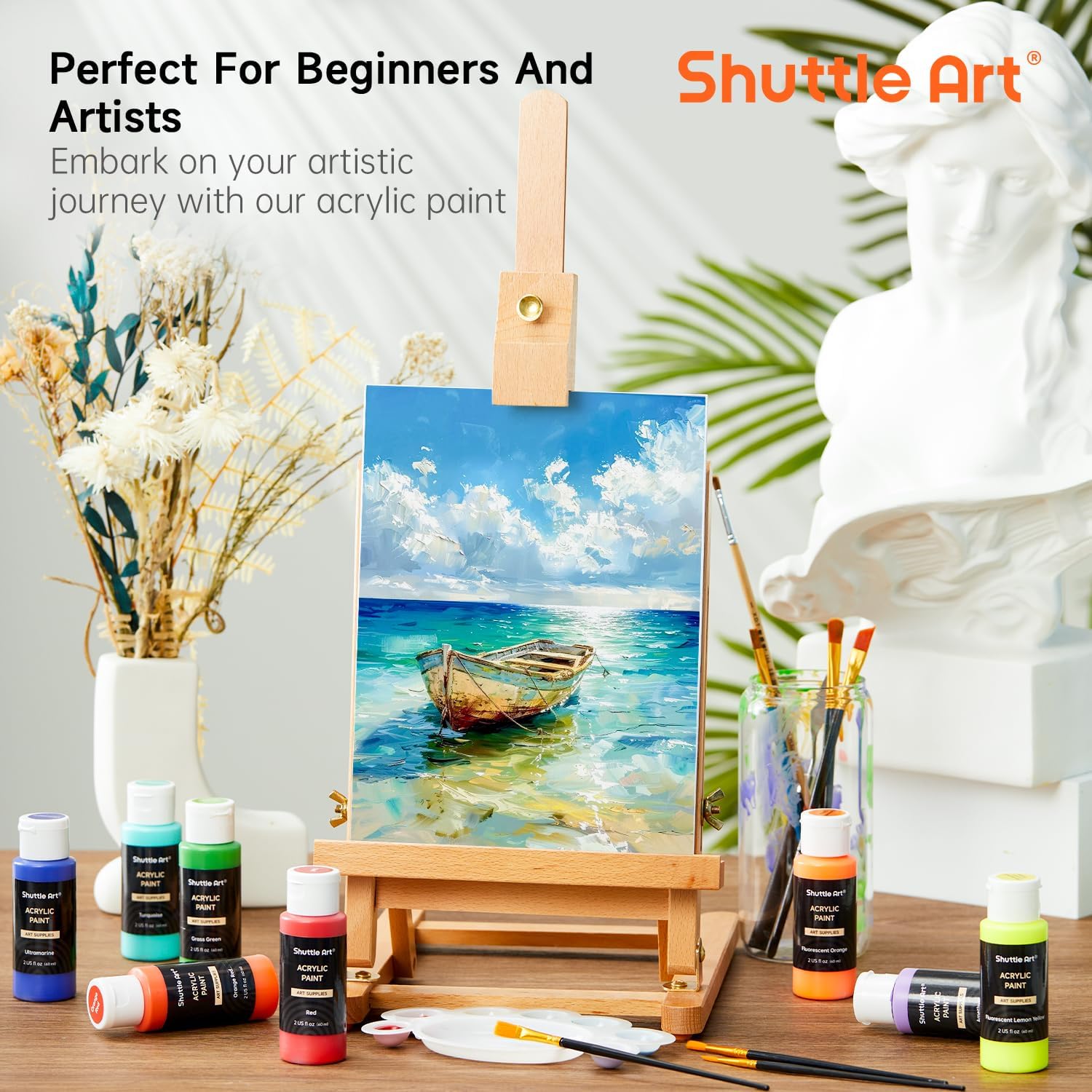 Shuttle Art Acrylic Paint, 50 Colors Acrylic Paint Set, 2oz/60ml Bottl