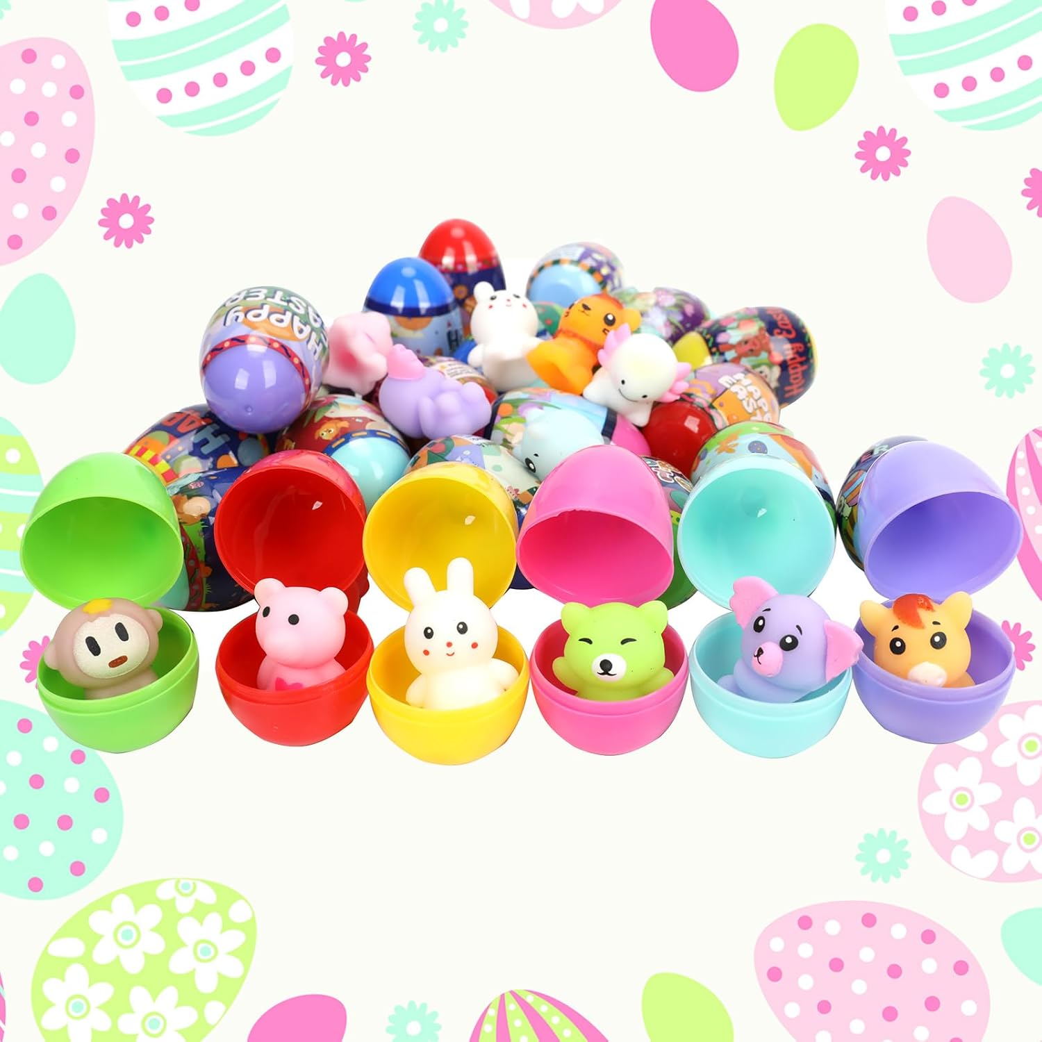 24 Pack Easter Eggs with Cute Animal Squishy Toys Inside,Prefilled Egg