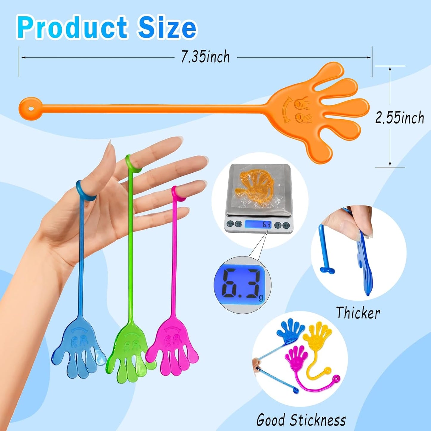 Sticky Hands Bulk 48 PCS Easter Basket Stuffers Egg Fillers Party Favors for Kids 4-8 8-12 Stretchy Sticky Hand Toy Kid Goodie Bag Stuffers Small Classroom Prizes Student Gifts Birthday Party Supplies