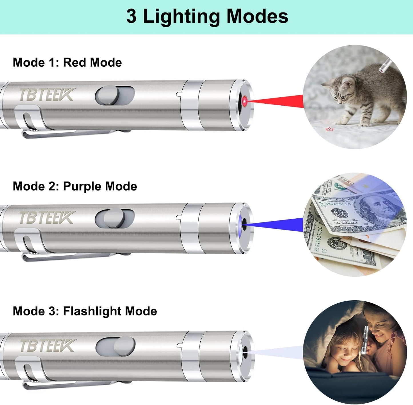 TBTeek Cat Toys, Rechargeable, 3 Light Modes & 5 Fun Patterns, Portabl