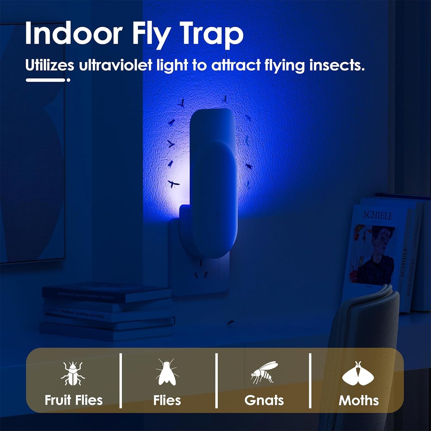 Flying Insect Trap, 2 in 1 Indoor Plug-in Fruit Fly Trap, 4 Trap White