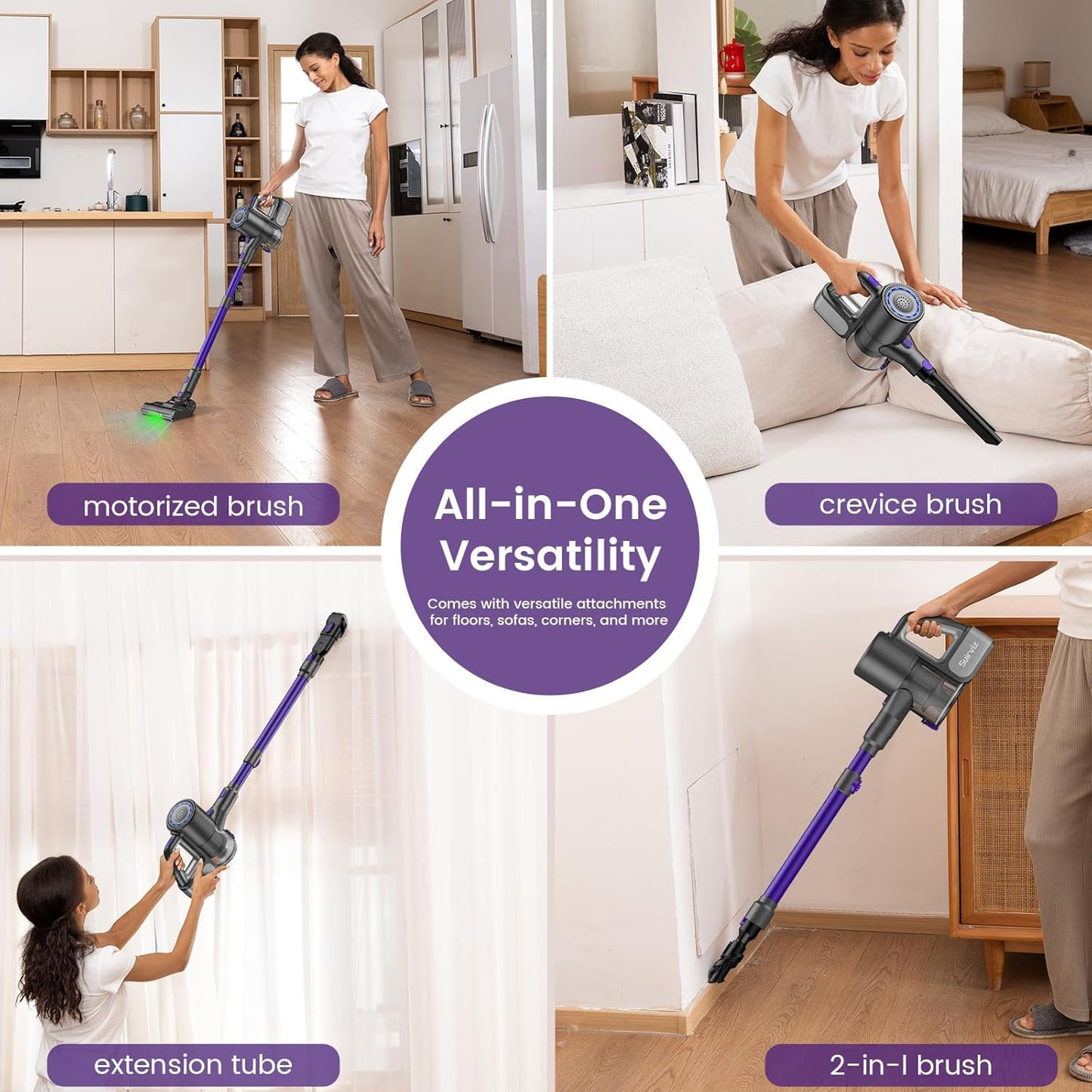Cordless Vacuum Cleaner, 40KPA/500W/35Mins, Powerful Suction with Green LED Dust Detection, Stick Vacuum Self-Standing, Lightweight Handheld Vacuum for Pet Hair, Carpet & Hard Floor