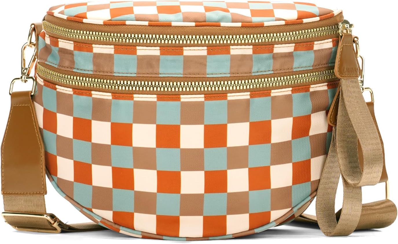 Checkered Crossbody Bag Nylon Bum Bags for Women Spacious Handbags Che