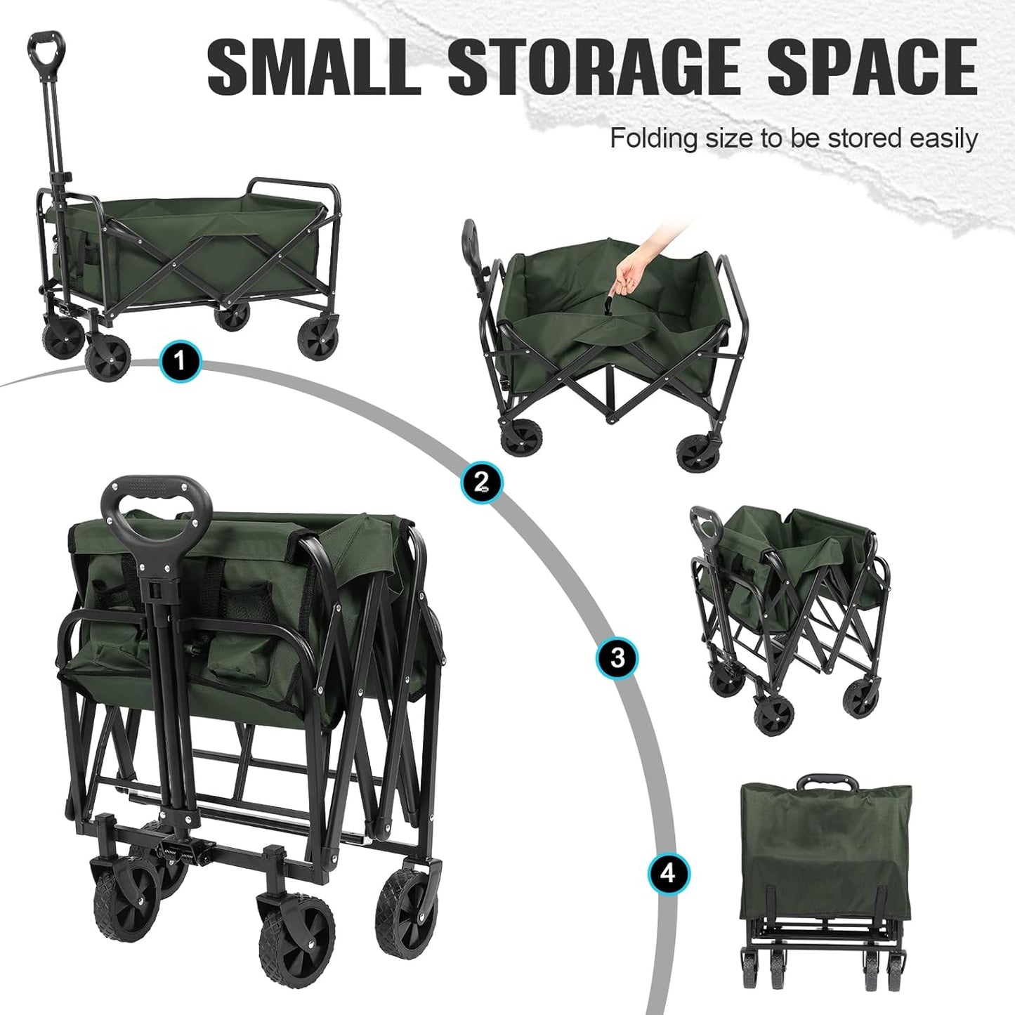 Collapsible Wagon,Wagons Carts Foldable with Wheels,Folding Utility Grocery Cart for Sand Camping Sports Shopping Outdoor