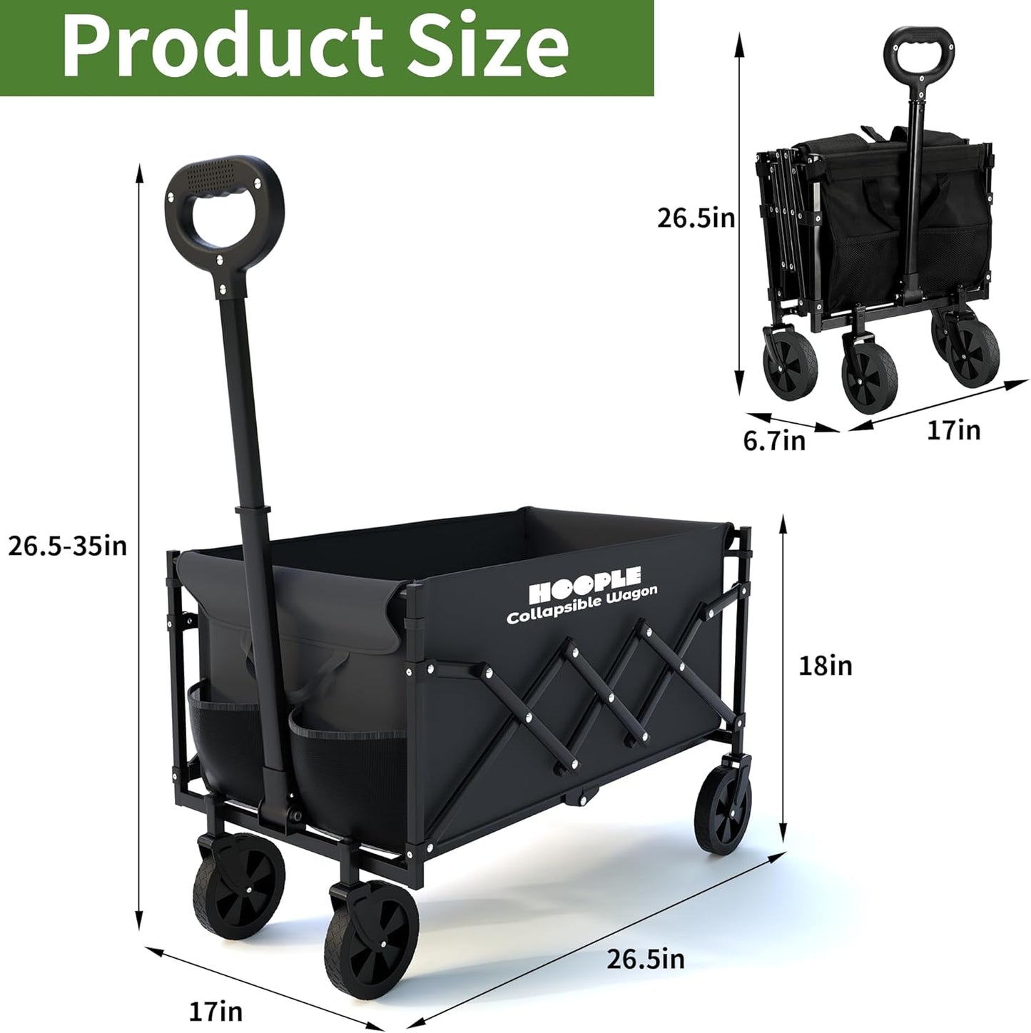 Collapsible Wagon with Wheels, Wagons Carts Foldable 220 lbs Heavy Duty, Folding Utility Wagon Cart with All-Terrain Wheels, Telescoping Handle & 2 Cup Holders for Beach Garden Grocery Shopping