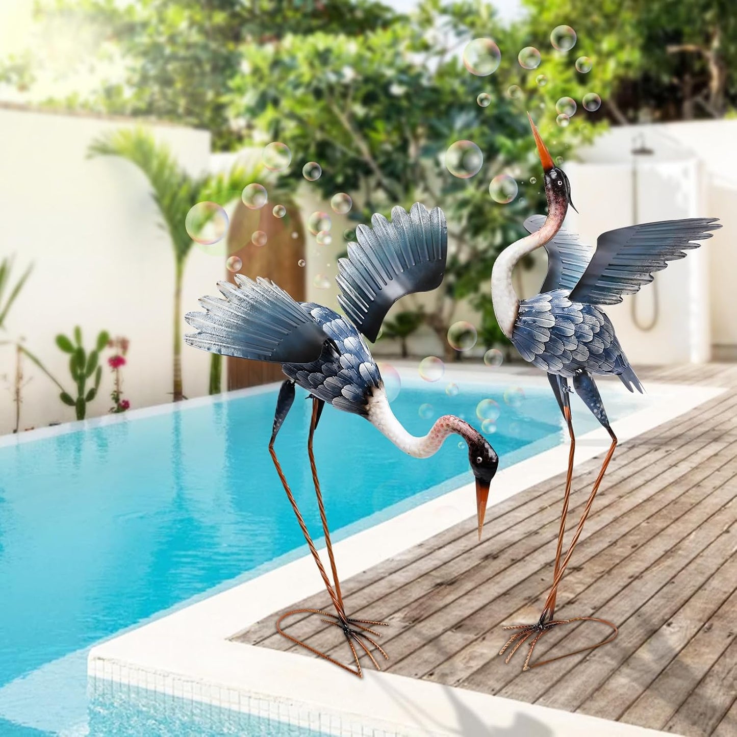 MUMTOP Crane Garden Statues for Outside, 2 Pack Blue Heron Garden Scul