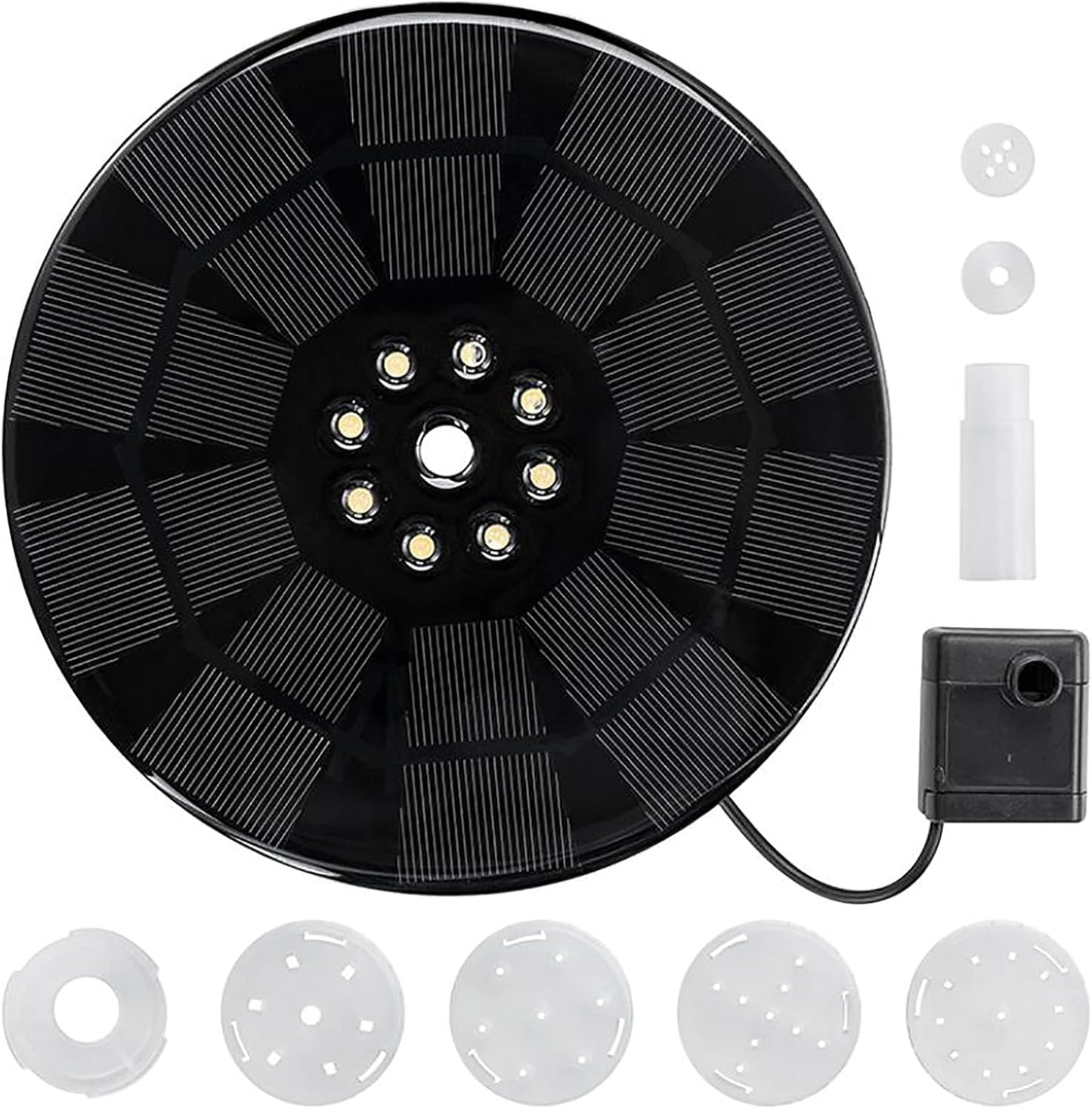 Solar Fountain Pump for Bird Bath 3W Solar Water Fountain Floating Solar Pond Pump with 8 LED Lights 6 Nozzles Free Standing Solar Fountain for Garden Fish Tank Pool Outdoor-3d 18cm(7inch)