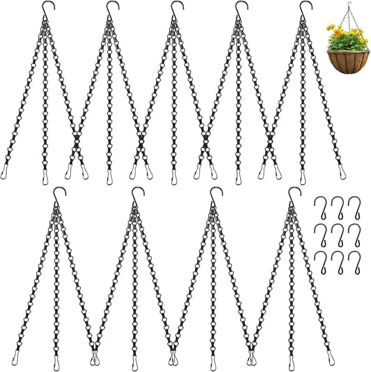 ZOOFOX 9 Pack 22 Inch Hanging Chains, 3 Leads Hanging Chain with Hooks for Plant Flower Pot Basket, Replacement Chain Hangers for Christmas Wreath, Lantern, Bird Feeder, Planter, Indoor