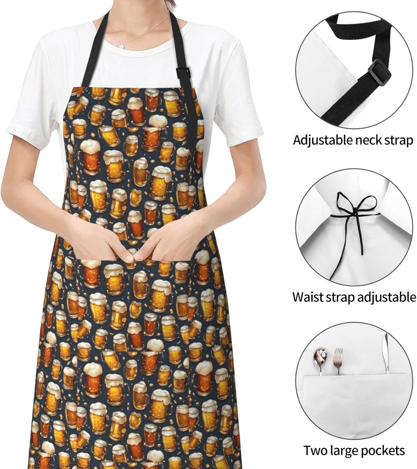 YANYU Beer Print 28x33 In Kitchen Apron Stylish Chef Apron with Pocket
