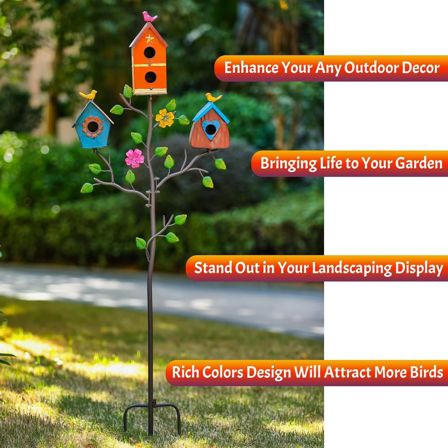 Multi-Bird Houses for Outside with Pole, Durable Colorful Birdhouse on Stake, Easy Clear, Metal Bird Houses for Outside