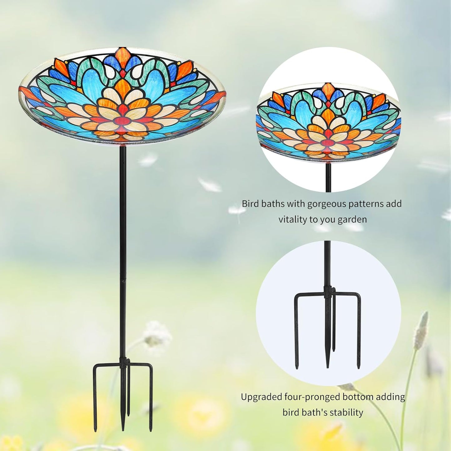 Bird Baths for Outdoors, Glass Birdbaths Outdoor Garden Birdfeeder wit