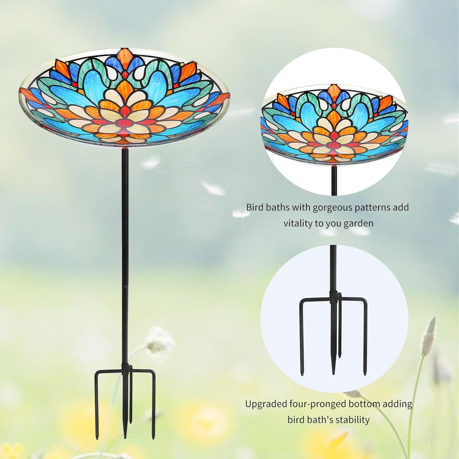 Bird Baths for Outdoors, Glass Birdbaths Outdoor Garden Birdfeeder wit