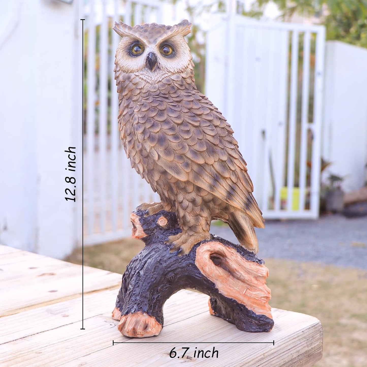 Owl Garden Statue - Perching Forest Owl on Stump Resin Figurine for Home Indoor Outdoor Garden Patio Yard Decor