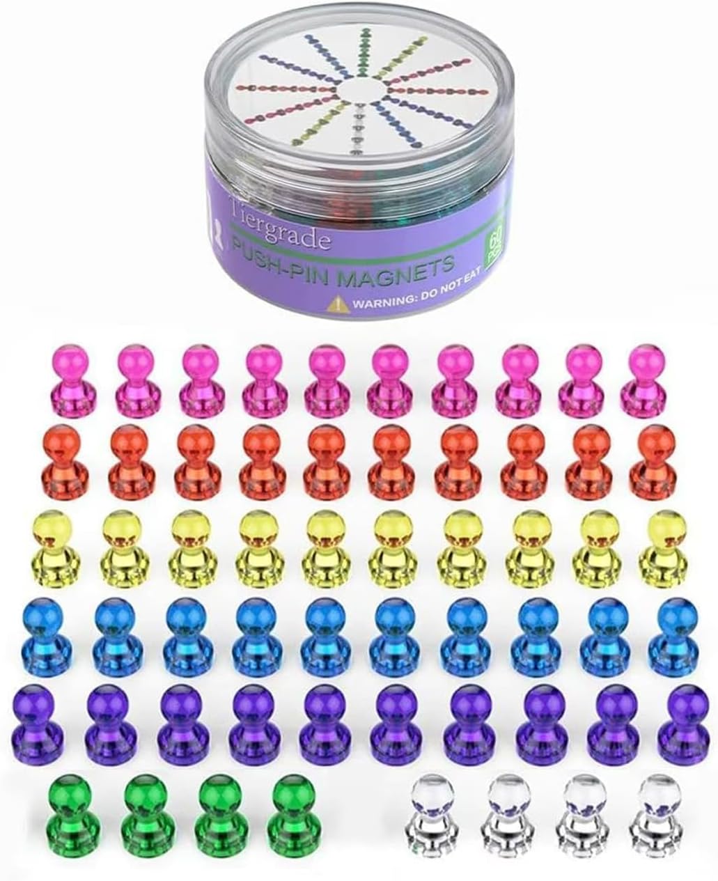 Tiergrade Push Pin Magnets - 58 Pack 7 Assorted Color Strong, Office, 