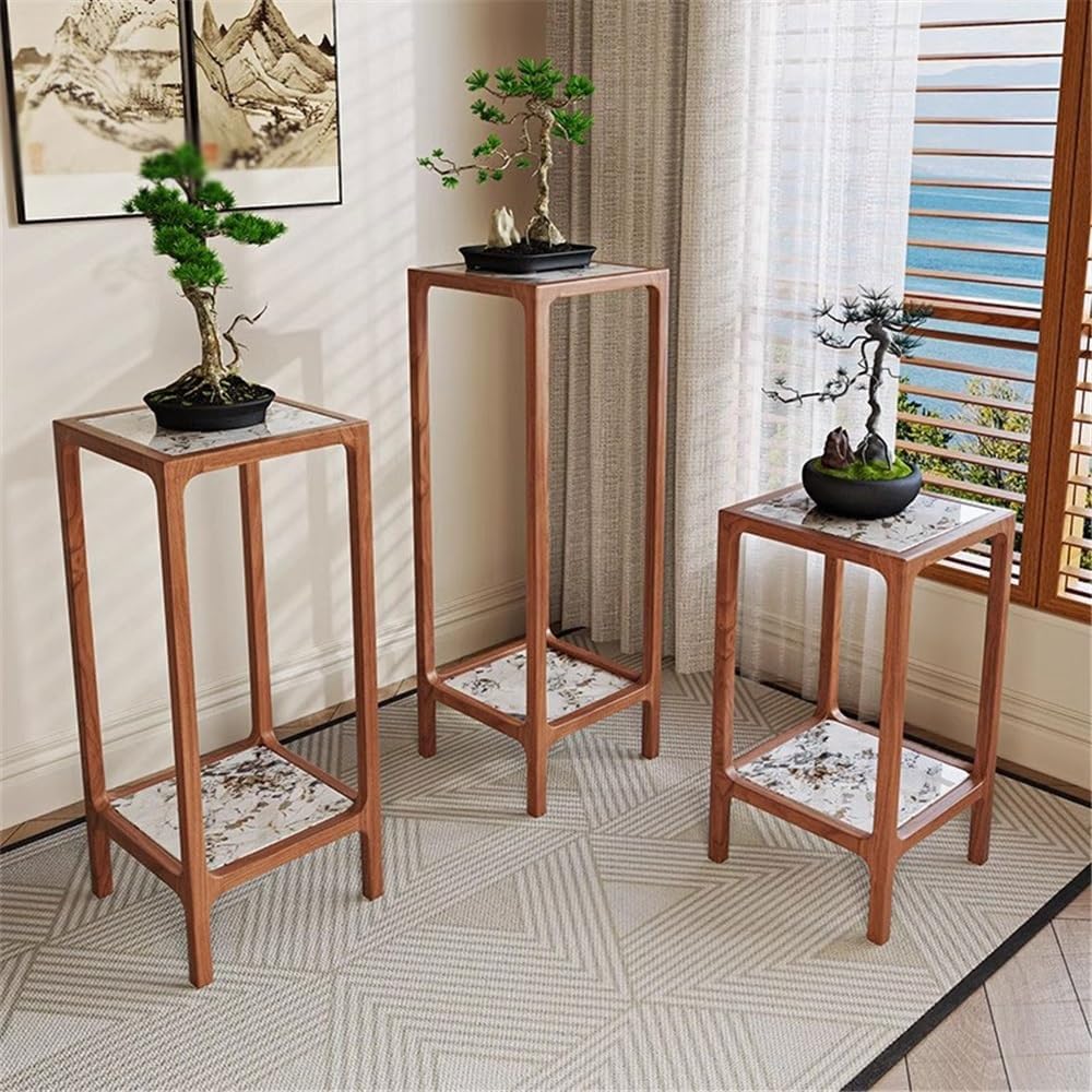 Oriental Vase Stand Black Walnut Home Living Room Floor Bonsai Rack, Light Luxury New Chinese Rock Plate Ornament Stand Vase Display Stand(Small)