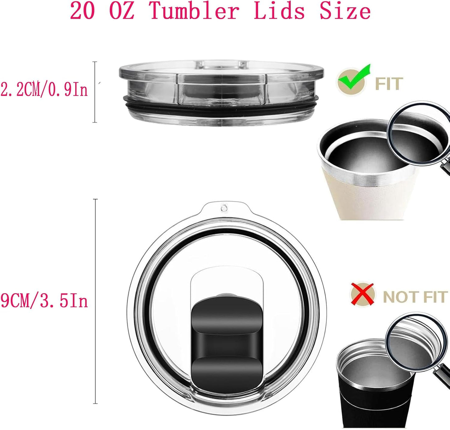 20 oz Tumbler Lids for Yeti, 2 Pcs Replacement Magnetic Spill-Resistant Lids for Yeti 20 oz Tumbler, 10 oz Mug, 10 oz Lowball with Magnetic Slider Switch, BPA Free