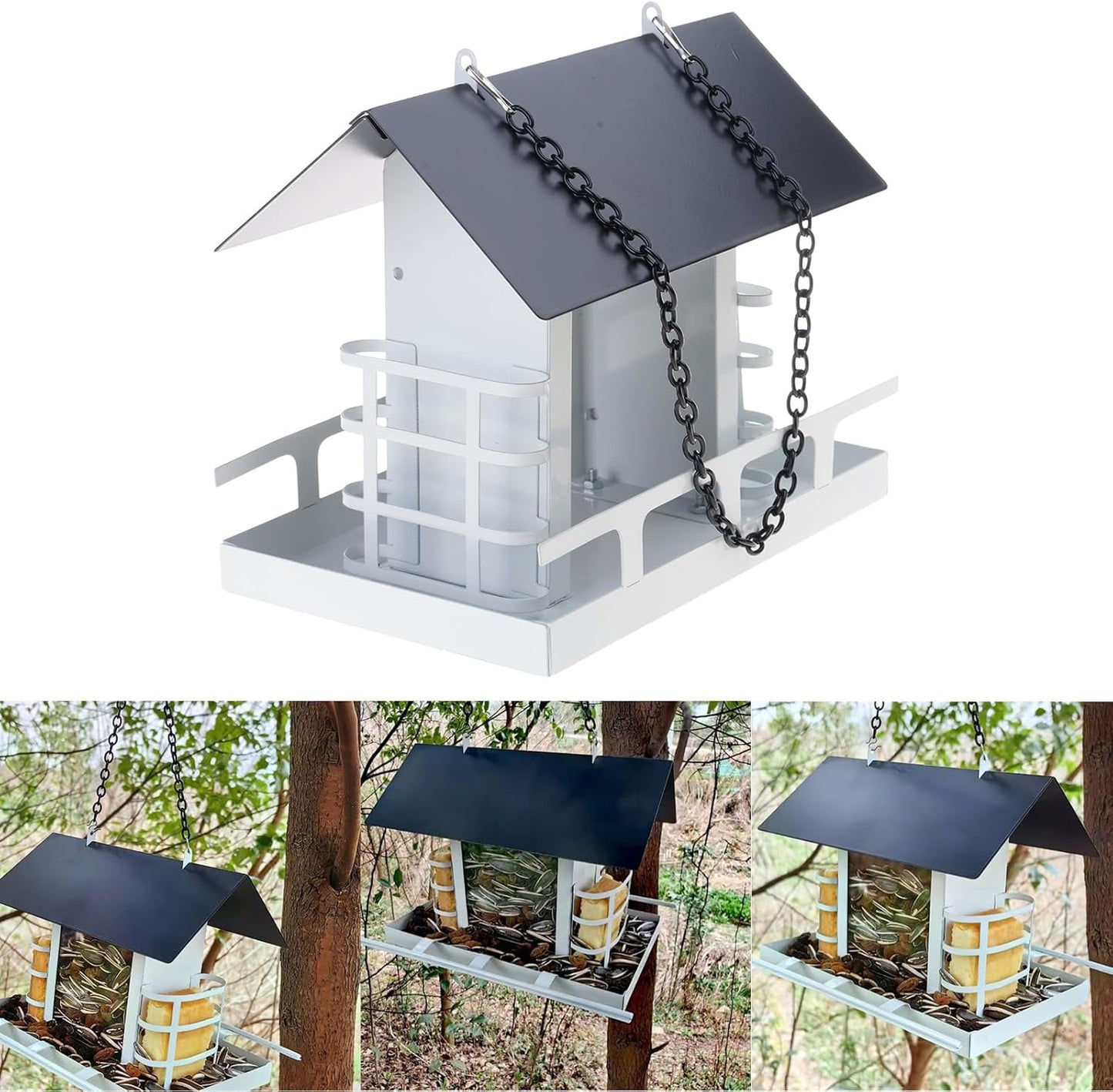 Garden Bird Feeder with Perch Large Capacity for Feeding Station Yard or Patios Birdwatching Outdoor Metal Bird Feeder
