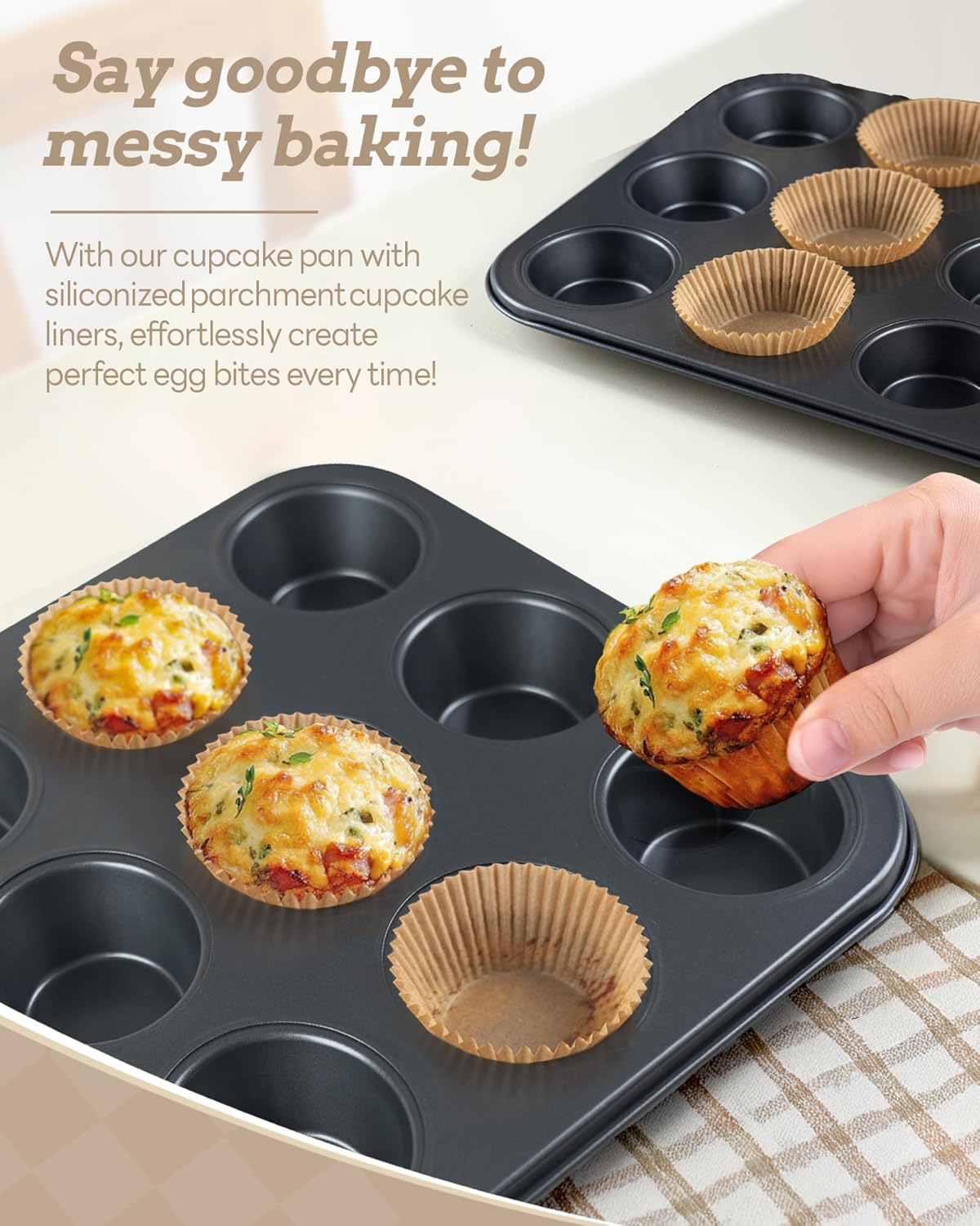 2 Pack Muffin Pan for Baking, Standard Cupcake Pan includes 100 Natura